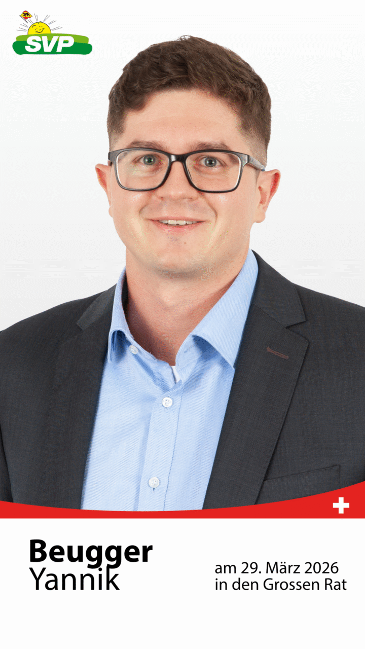 Yannik Beugger, 1997, Wichtrach, Kaufmann EFZ, Student Geschichte, Präsident SVP Wichtrach, Samariter, Panzergrenadier, Hobbys: Crossfit, Wandern, Tennis