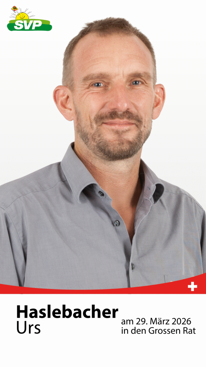 Meisterlandwirt, Gemeindepräsident, 4 Kinder. Für Landwirtschaft, Gewerbe & Gemeinden: Weniger Bürokratie, mehr Eigenverantwortung. «zuelose, zäme rede, Lösige sueche»