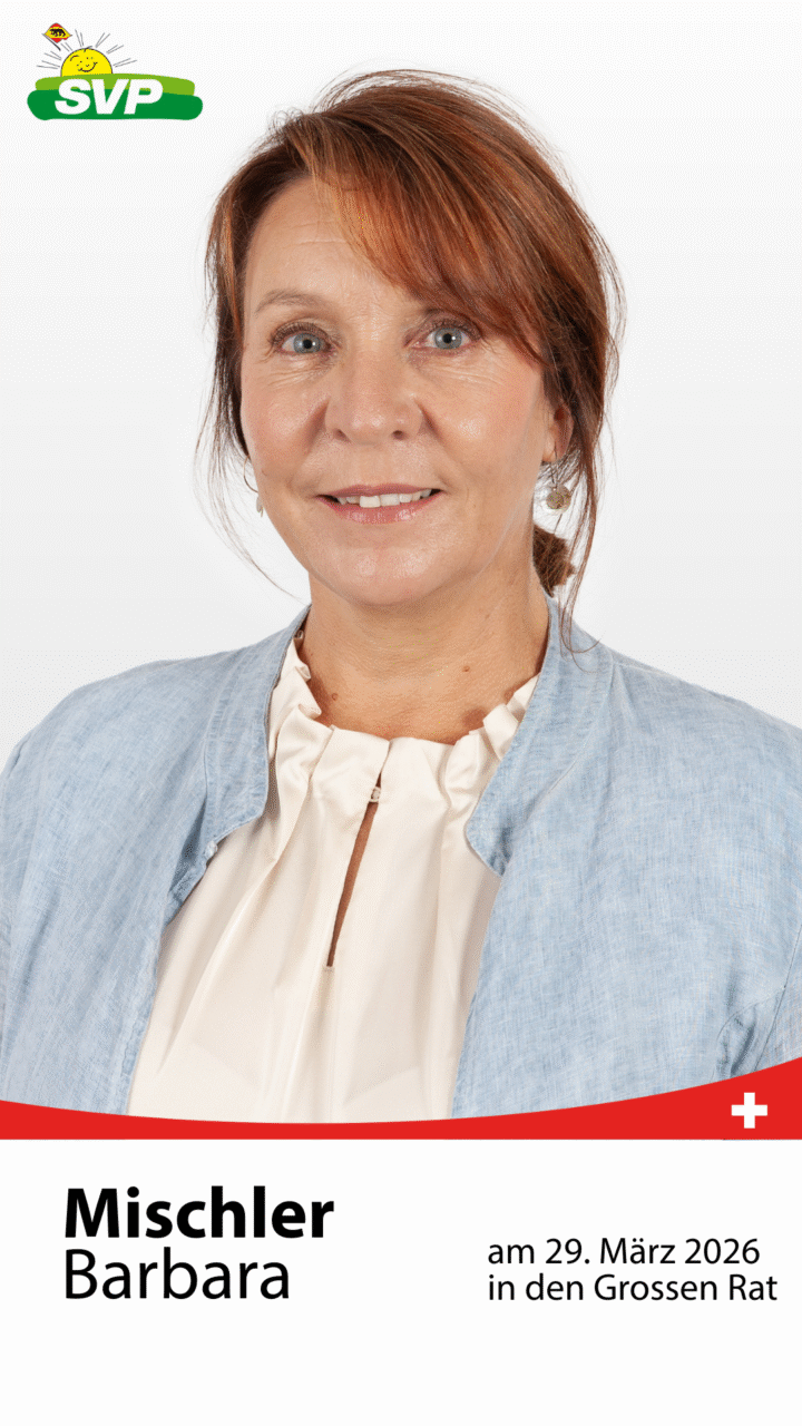 Kauffrau, Gemeinderätin Bildung, Kultur & Sport, Co-Präsi. SVP Schwarzenburg, verh.3 erw. Kinder, «für gute Bildung, lebendiges Vereinsleben, Tradition und Fortschritt»